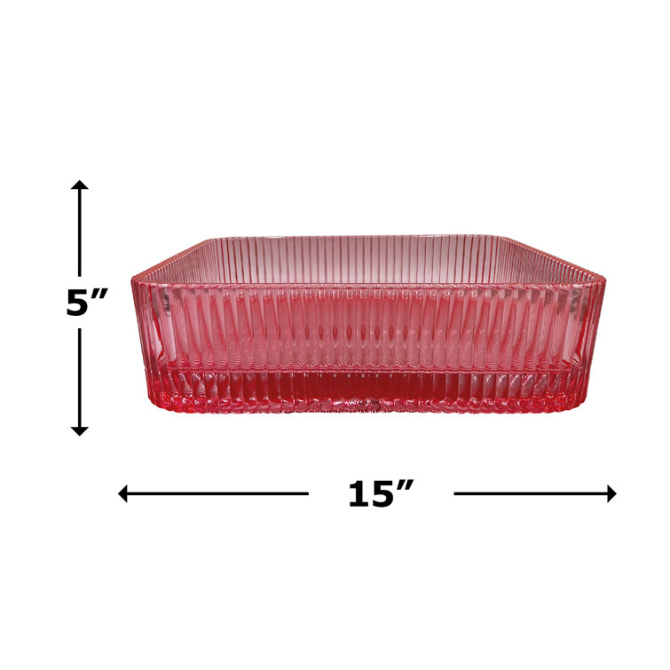 15" Red Rose Ribbed Glass Square Vessel Sink