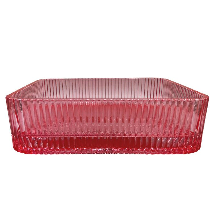 15" Red Rose Ribbed Glass Square Vessel Sink