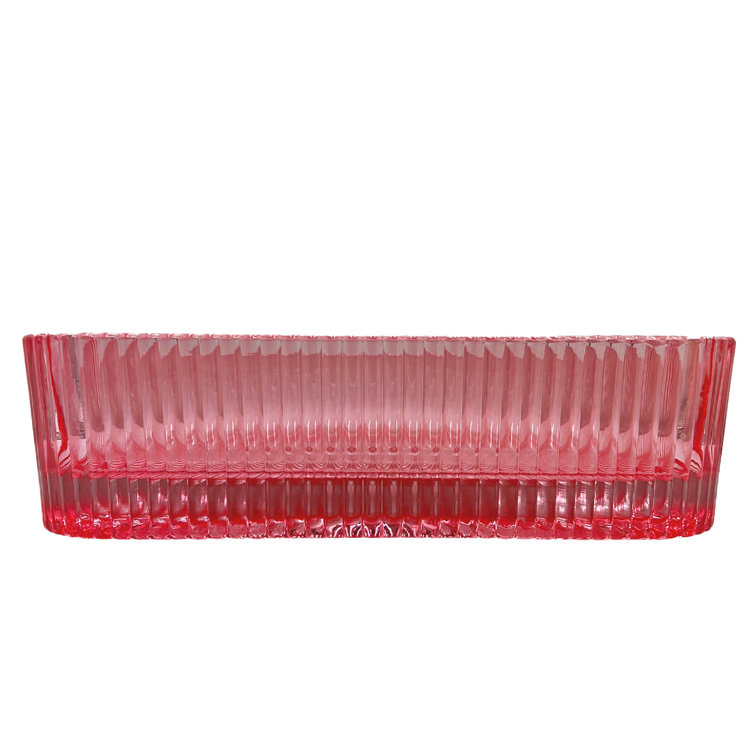 15" Red Rose Ribbed Glass Square Vessel Sink