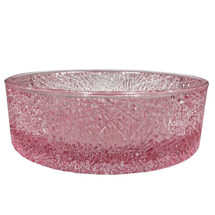 Pink Champagne Textured Glass Circular Bathroom Vessel Sink