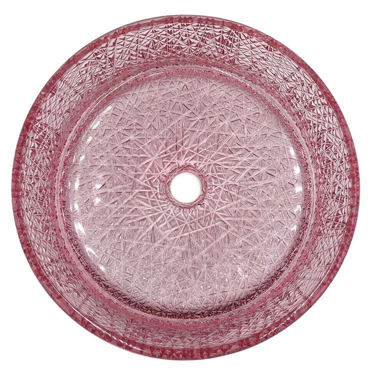 Pink Champagne Textured Glass Circular Bathroom Vessel Sink
