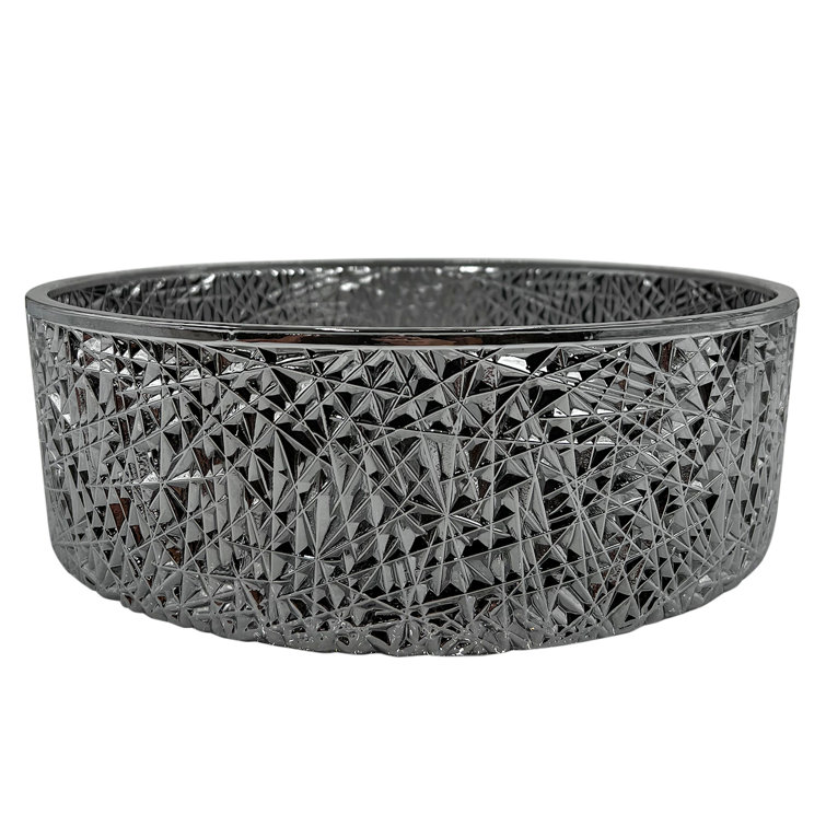 Light Black Textured Glass Circular Bathroom Vessel Sink