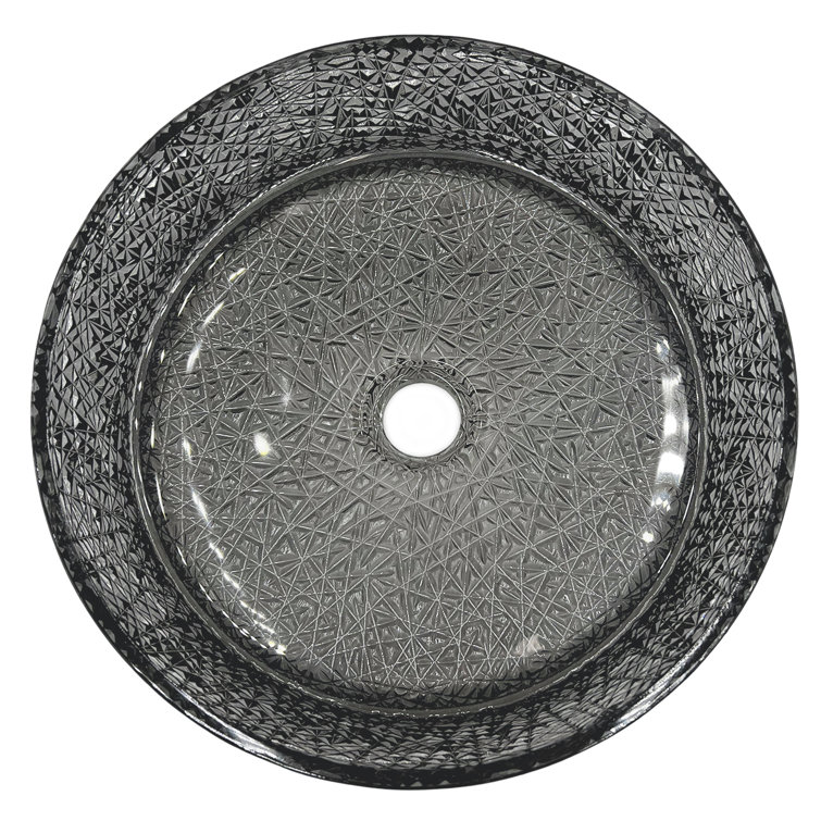 Light Black Textured Glass Circular Bathroom Vessel Sink