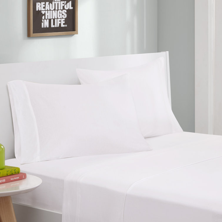 White Twin Polyester Jersey Knit Sheet Set