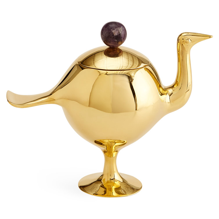Brass Bird Lidded Box with Amethyst Accent
