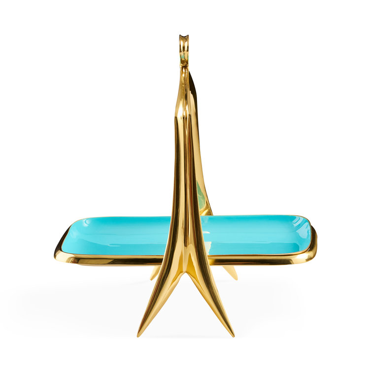 Oscar Midcentury Gold and Turquoise Brass Bon Bon Tray