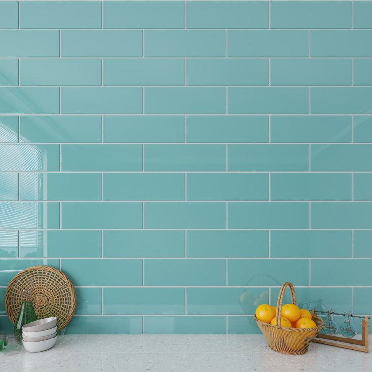 Teal 12" x 4" Glass Subway Tile for Bathroom and Kitchen