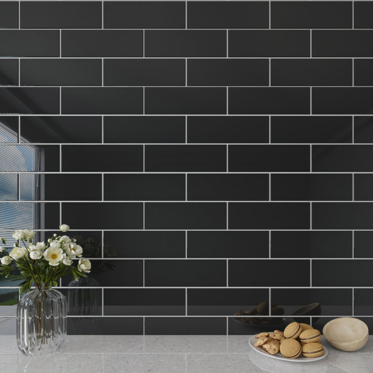 Black Glossy Glass Subway Wall Tile for Kitchen and Bathroom