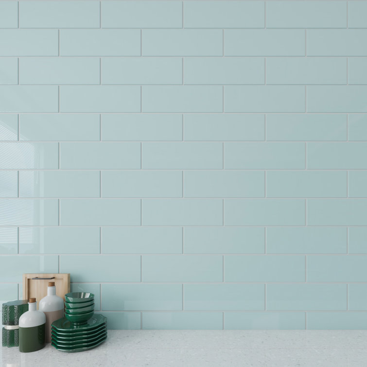 Baby Blue 4" x 12" Glossy Glass Subway Wall Tile