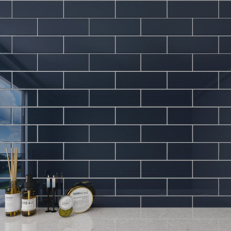 Midnight Blue 4" x 12" Glossy Glass Subway Wall Tile