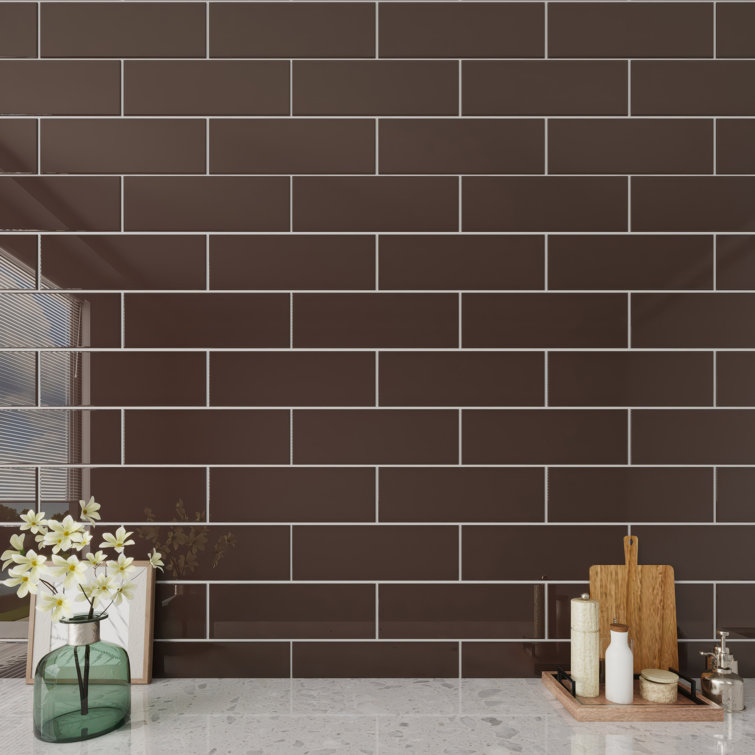 Classic Brown 4" x 12" Glass Subway Wall Tile