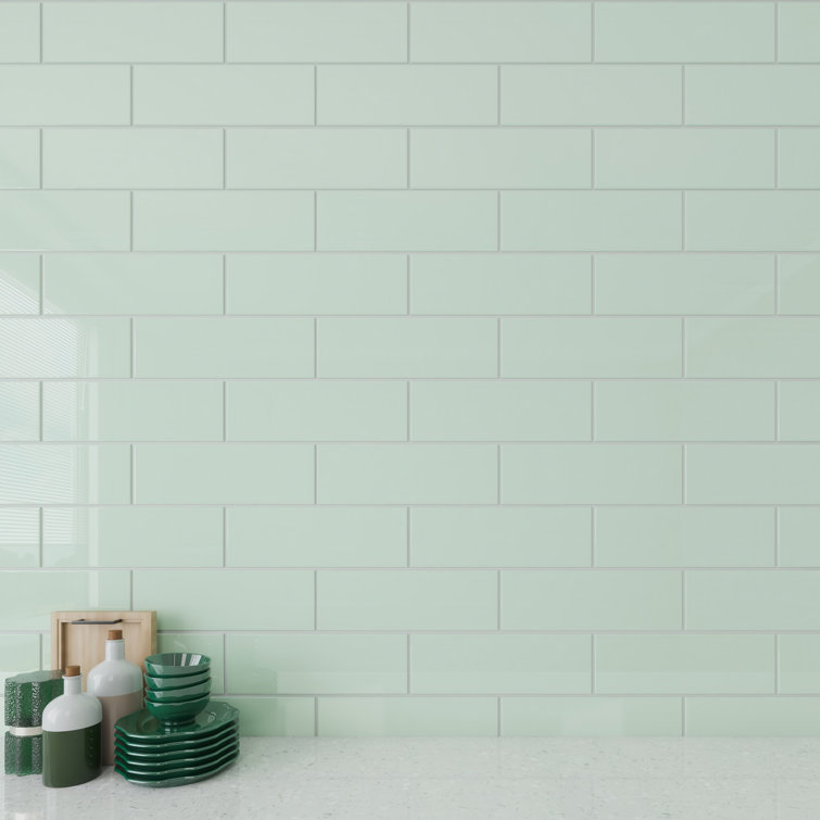 Winter Sage Glossy Glass Subway Wall Tile 4" x 12"
