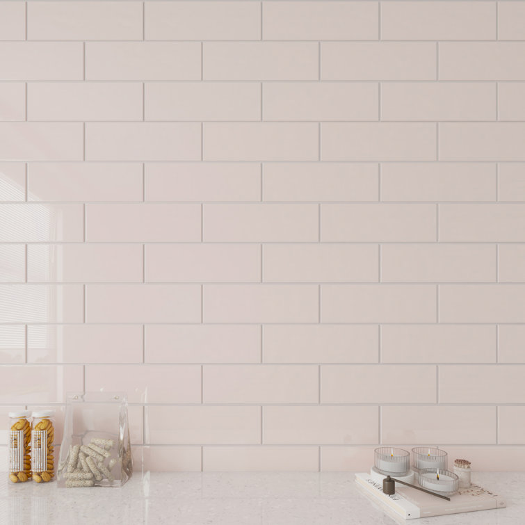 Rose Pale Pink 4" x 12" Glass Subway Wall Tile