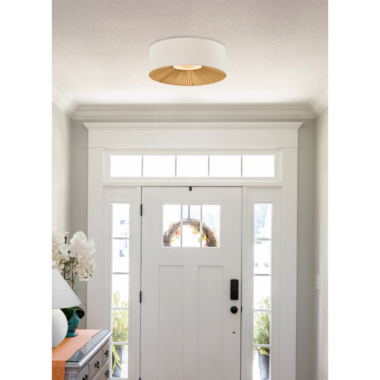 Matte Black Drum Flush-Mount Light with Cream Linen Shade