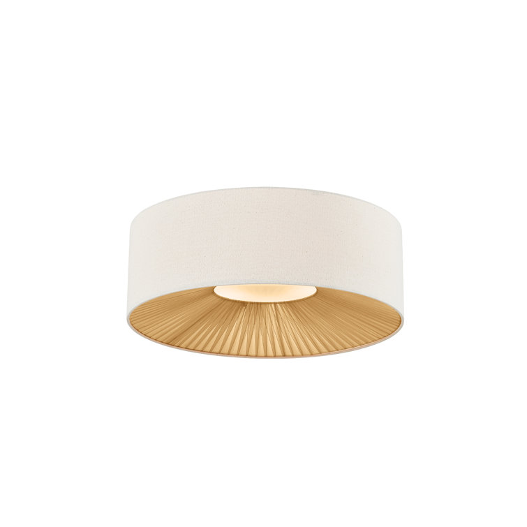 Matte Black Drum Flush-Mount Light with Cream Linen Shade