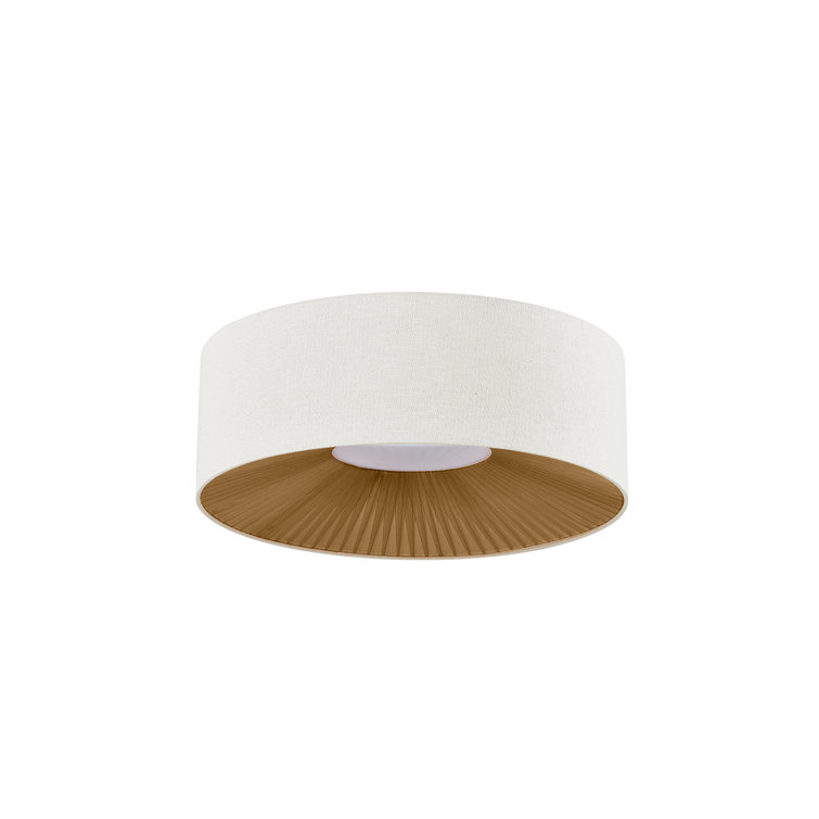 Matte Black Drum Flush-Mount Light with Cream Linen Shade