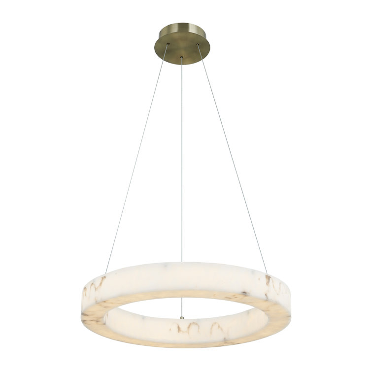 Brushed Brass LED Ring Pendant with Faux Alabaster Shade