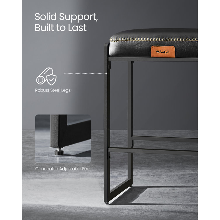 VASAGLE Black Synthetic Leather and Steel Counter Height Bar Stools, Set of 2