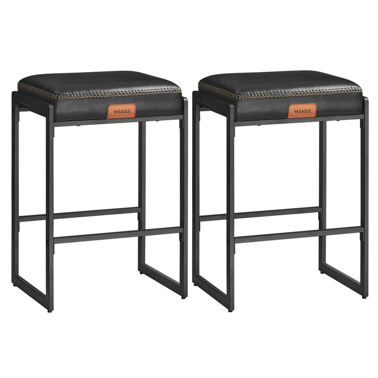 VASAGLE Black Synthetic Leather and Steel Counter Height Bar Stools, Set of 2