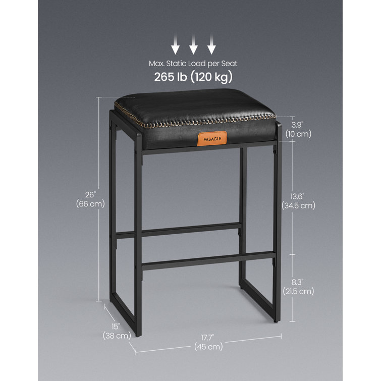 VASAGLE Black Synthetic Leather and Steel Counter Height Bar Stools, Set of 2