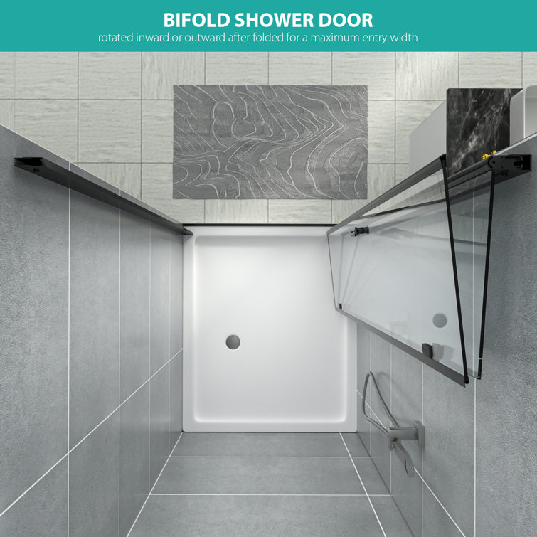 32'' W x 72'' H Matte Black Semi-Frameless Bi-Fold Shower Door