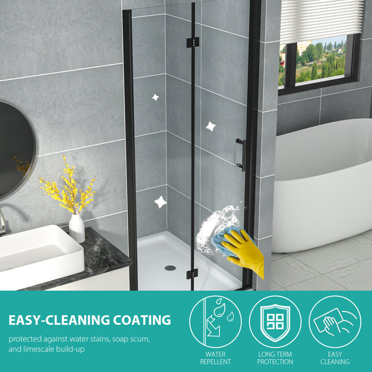 32'' W x 72'' H Matte Black Semi-Frameless Bi-Fold Shower Door