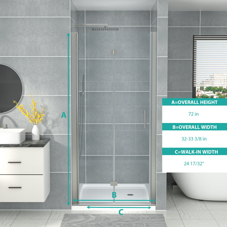 32" x 72" Frameless Clear Glass Shower Door with Brushed Nickel Finish