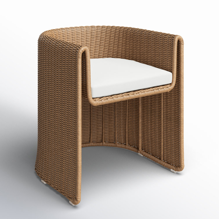 Vintage Natural Wicker Dining Armchair with White Cushion