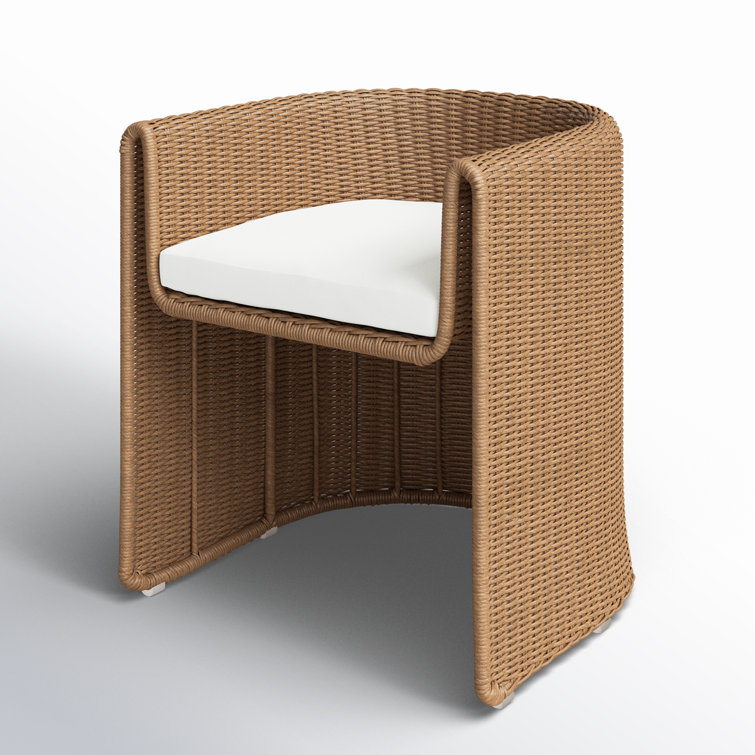 Vintage Natural Wicker Dining Armchair with White Cushion