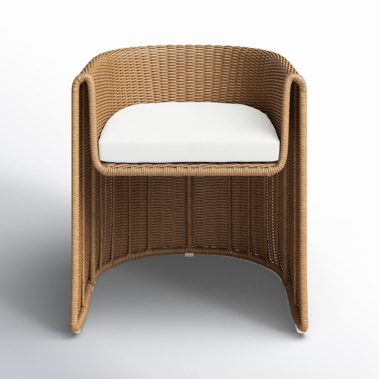 Vintage Natural Wicker Dining Armchair with White Cushion