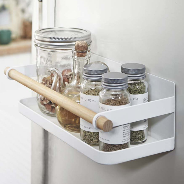 White Magnetic Wall-Mounted Wooden Spice Rack