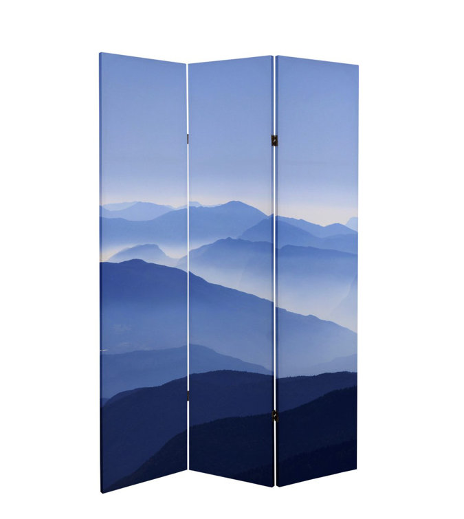74" Blue Misty Mountain Canvas Folding Room Divider