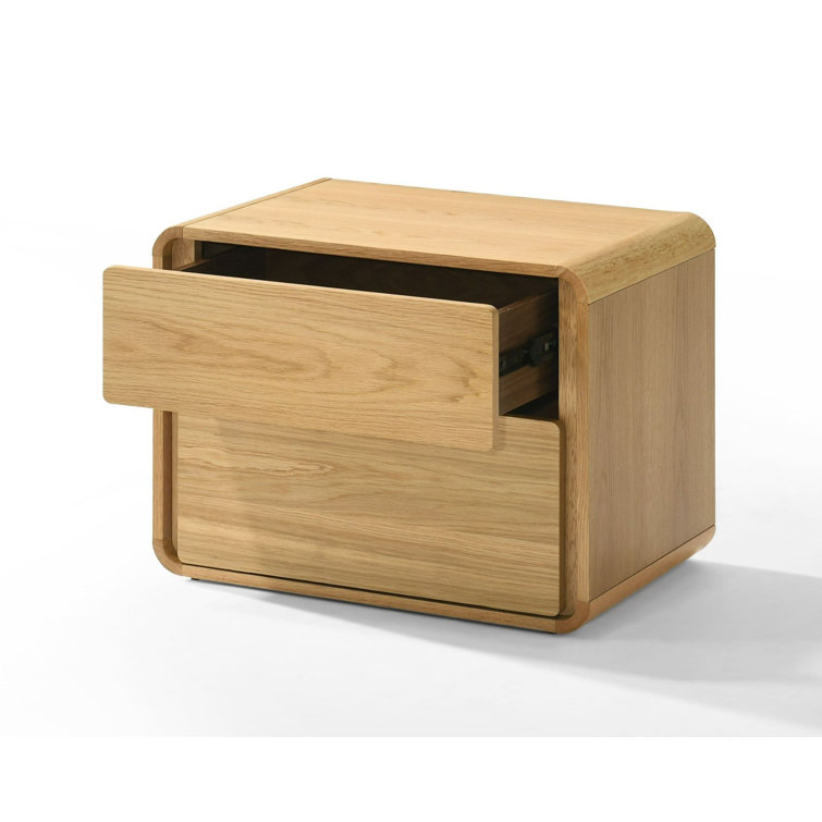 Oak 2-Drawer Solid Wood Nightstand with Rounded Edges