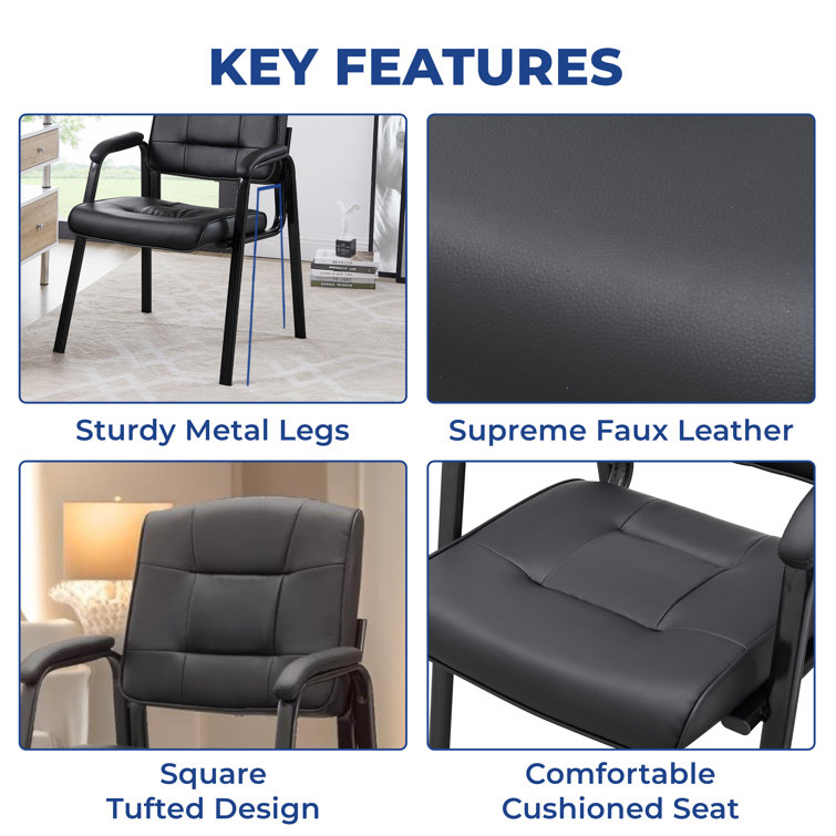 Mindy Executive Leather Fabric Guest Chair Set, Black Metal Frame