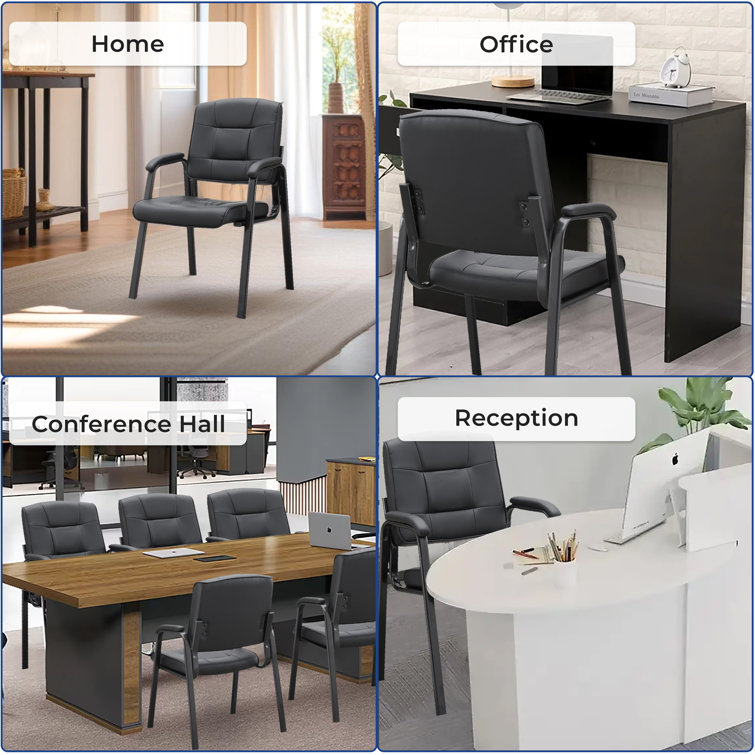 Mindy Executive Leather Fabric Guest Chair Set, Black Metal Frame