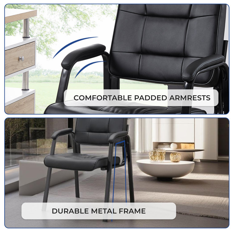 Mindy Executive Leather Fabric Guest Chair Set, Black Metal Frame
