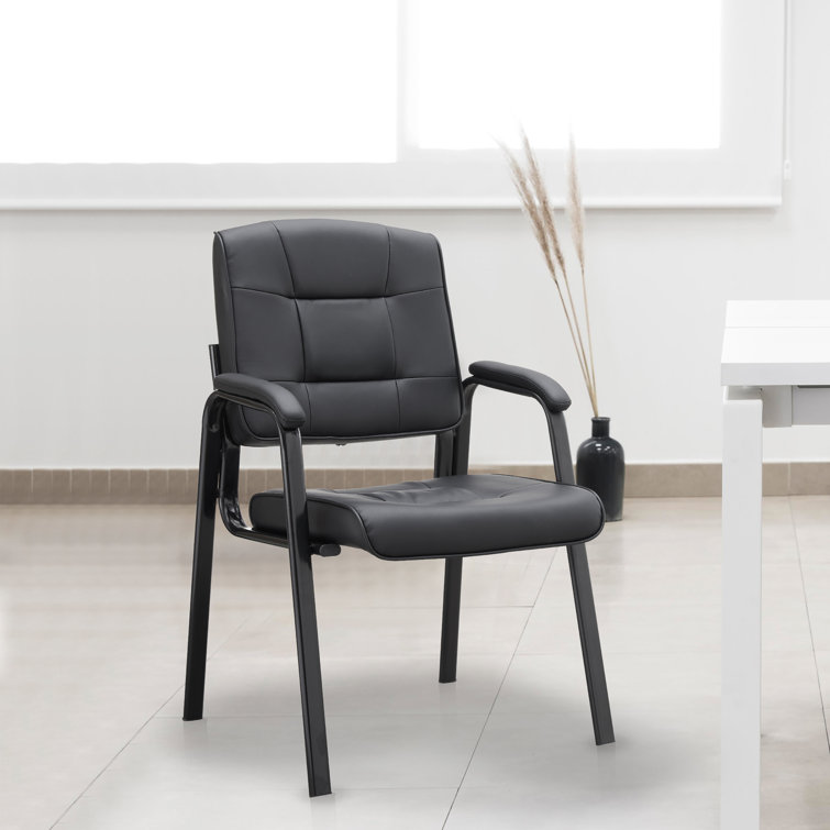 Mindy Executive Leather Fabric Guest Chair Set, Black Metal Frame