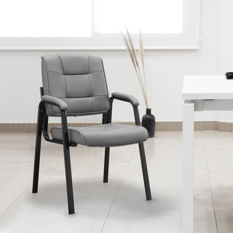 Gray Faux Leather and Metal Office Guest Chairs with Armrests, Set of 2
