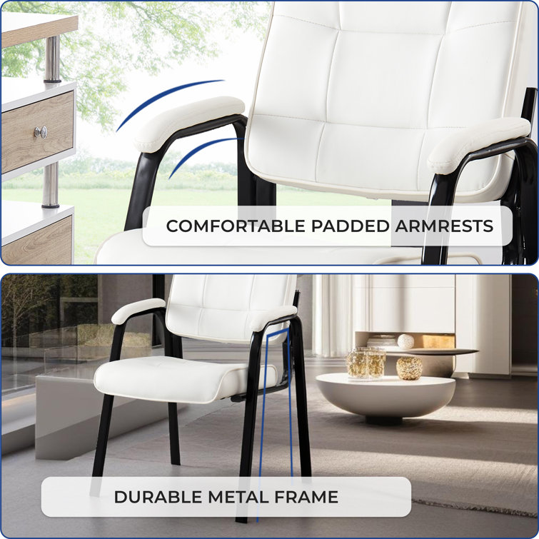 White Faux Leather Executive Guest Chairs with Metal Frame, Set of 2