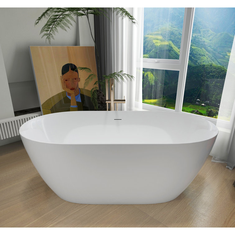 Glossy White Acrylic Freestanding Soaking Bathtub 51"