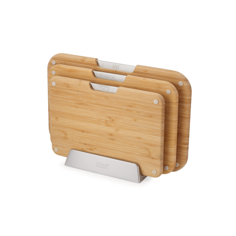 3-Piece Bamboo Cutting Board Set with Metal Stand