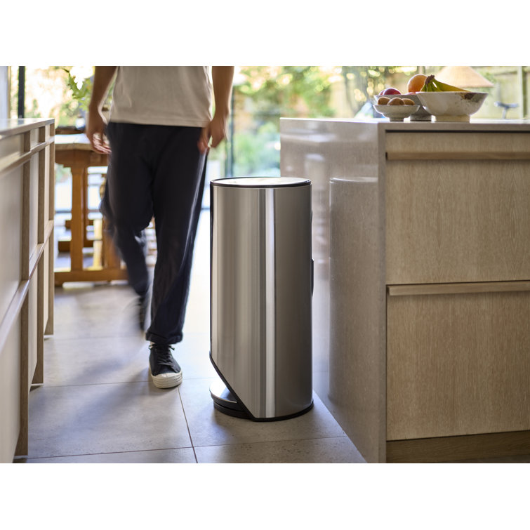 Slimline Stainless Steel 30L Pedal Trash Can with Soft-Close Lid