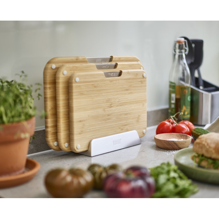 3-Piece Bamboo Cutting Board Set with Metal Stand