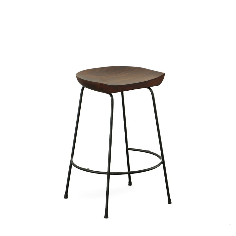 Chestnut Mango Wood and Black Iron Backless Counter Stools, Set of 2