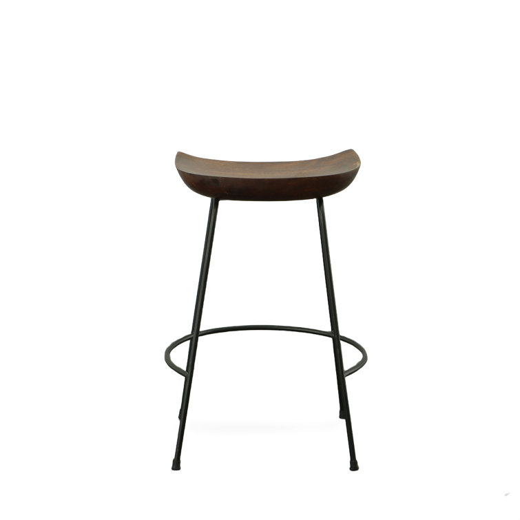 Chestnut Mango Wood and Black Iron Backless Counter Stools, Set of 2