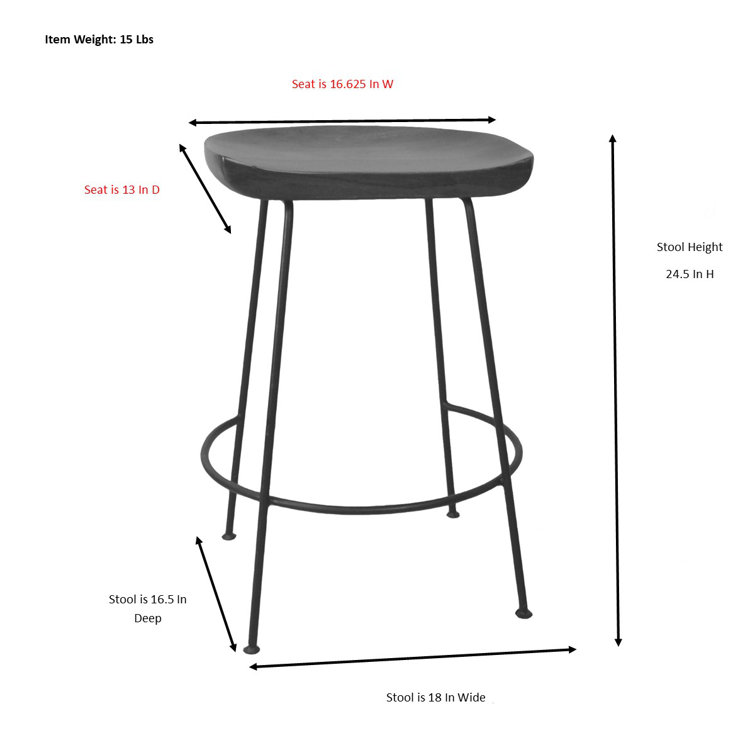 Chestnut Mango Wood and Black Iron Backless Counter Stools, Set of 2