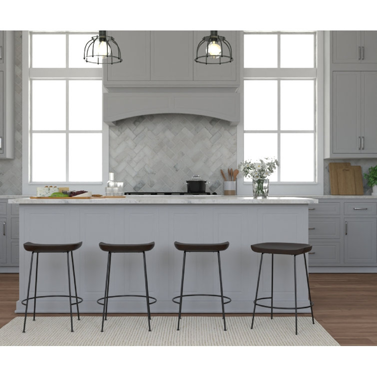 Chestnut Mango Wood and Black Iron Backless Counter Stools, Set of 2