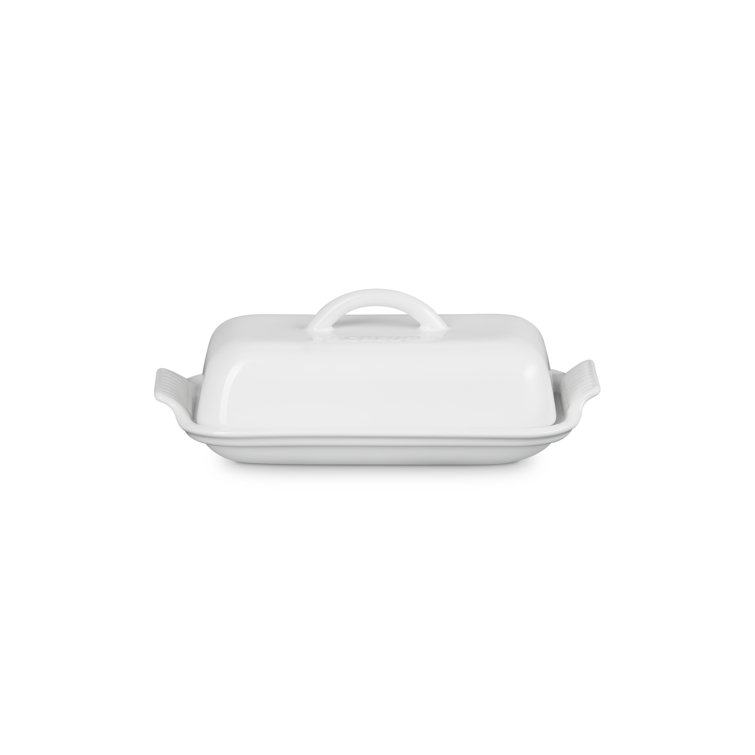 White Stoneware Heritage Butter Dish with Handles