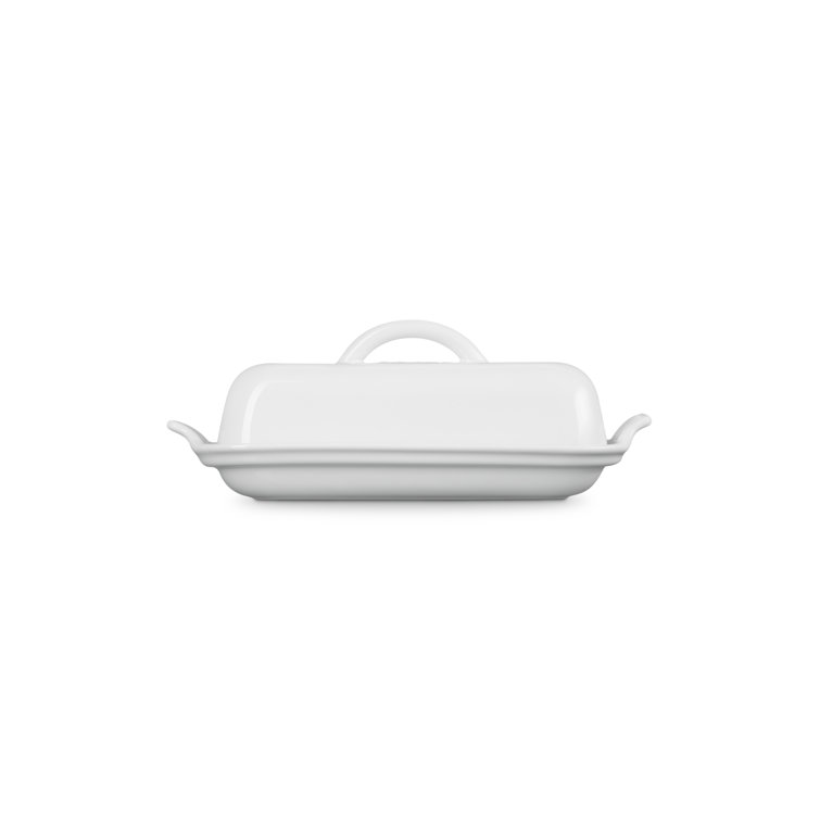 White Stoneware Heritage Butter Dish with Handles