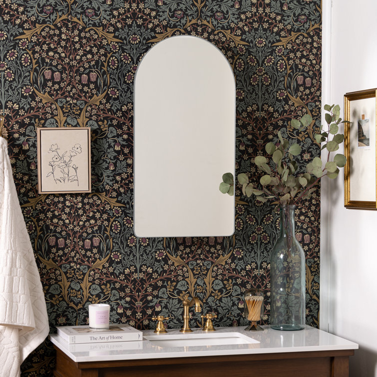 Silver Arched Medicine Cabinet with Glass Shelves